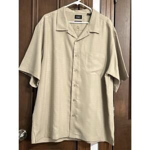 Haggar Q Performance Wear XL Shirt Tan Bowling Lounge Button Up Short Sleeve